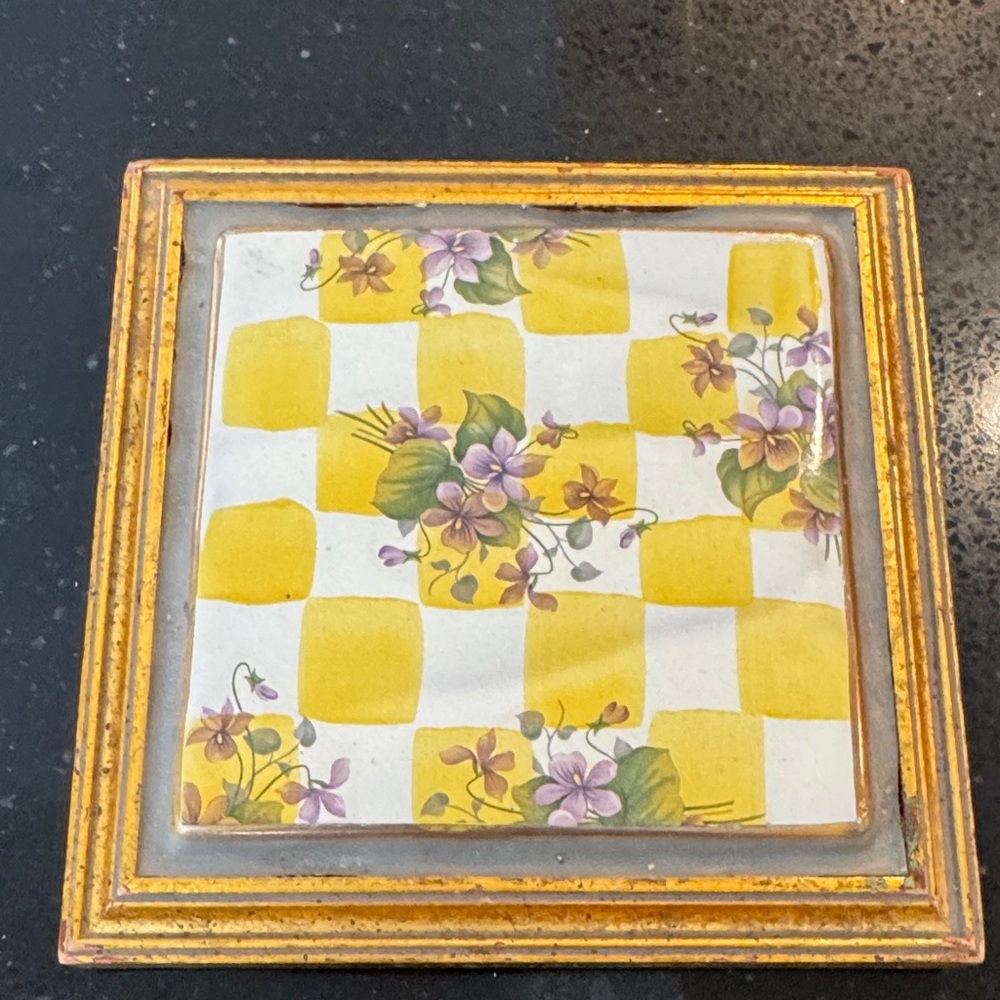 MacKenzie-Childs Yellow Checkered Floral Tile